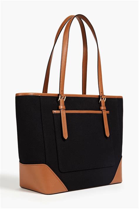 michael michael kors aria leather-trimmed canvas tote|Aria Large Signature Logo Jacquard Tote Bag .